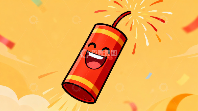 高清大图下载【趣麦麦图】卡通烟花庆祝欢乐场景