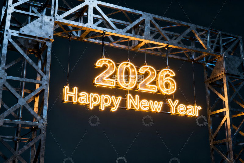 高清大图下载【趣麦麦图】2026新年快乐霓虹灯装饰