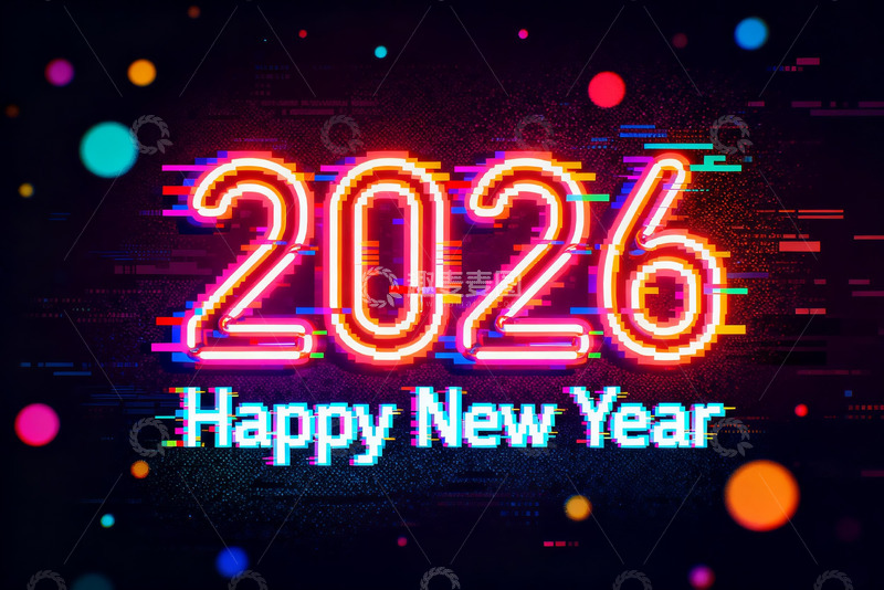高清大图下载【趣麦麦图】2026新年霓虹灯贺图