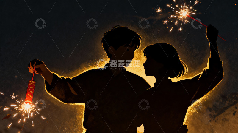 高清大图下载【趣麦麦图】情侣夜放烟花浪漫瞬间