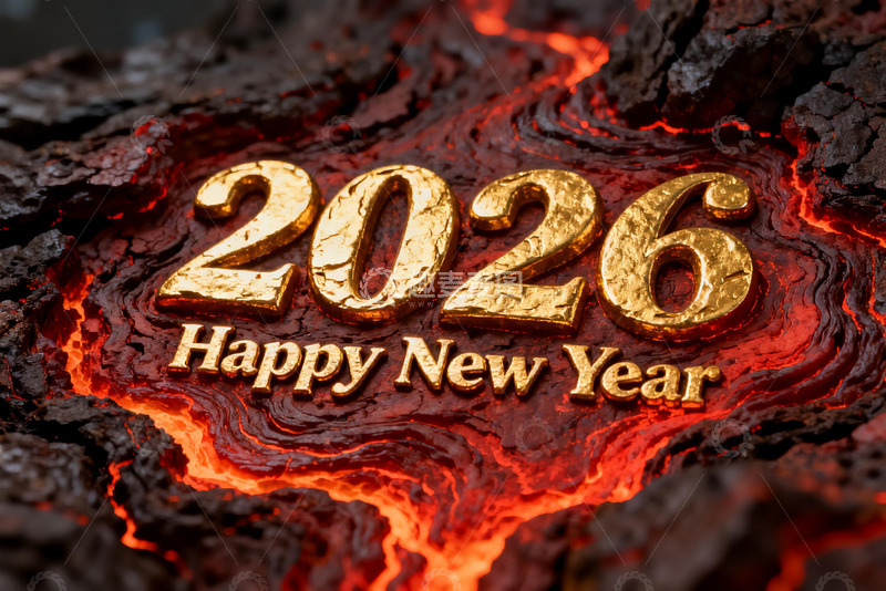 高清大图下载【趣麦麦图】2026新年金色数字熔岩背景