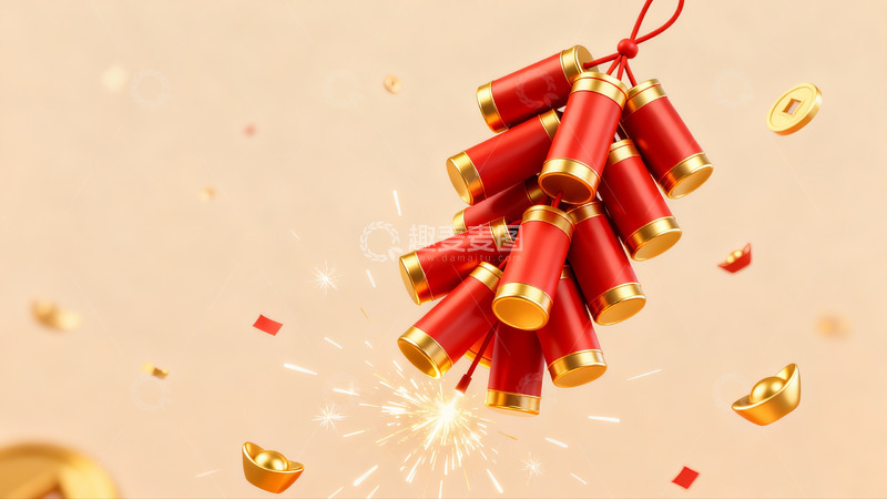 高清大图下载【趣麦麦图】红色鞭炮烟花庆祝场景