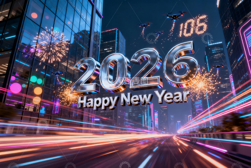 高清大图下载【趣麦麦图】2026新年城市夜景烟花