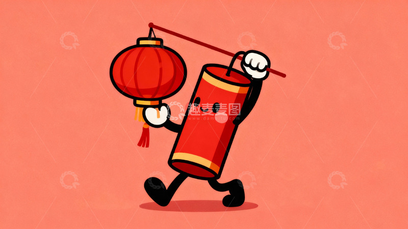 高清大图下载【趣麦麦图】卡通烟花灯笼欢乐行走
