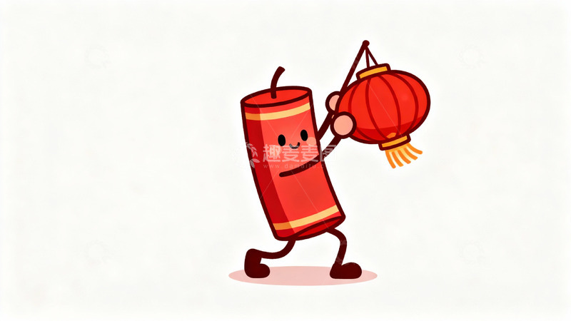 高清大图下载【趣麦麦图】卡通鞭炮提灯笼欢乐迎新春