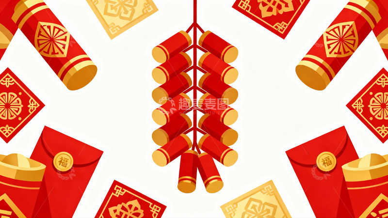 高清大图下载【趣麦麦图】春节鞭炮红包装饰图案
