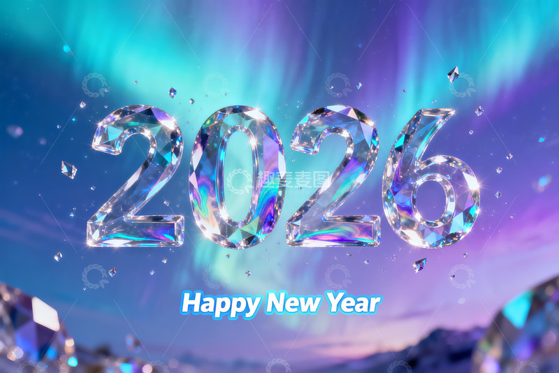 高清大图下载【趣麦麦图】2026新年水晶数字背景