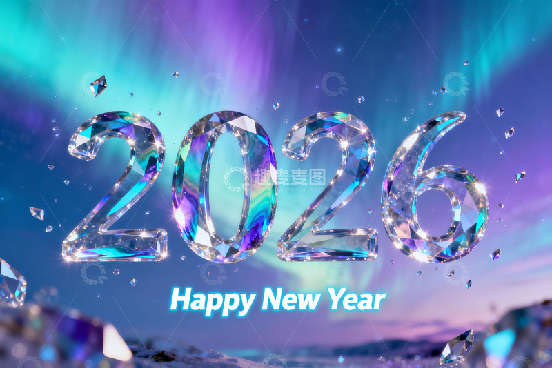 高清大图下载【趣麦麦图】2026新年水晶数字背景