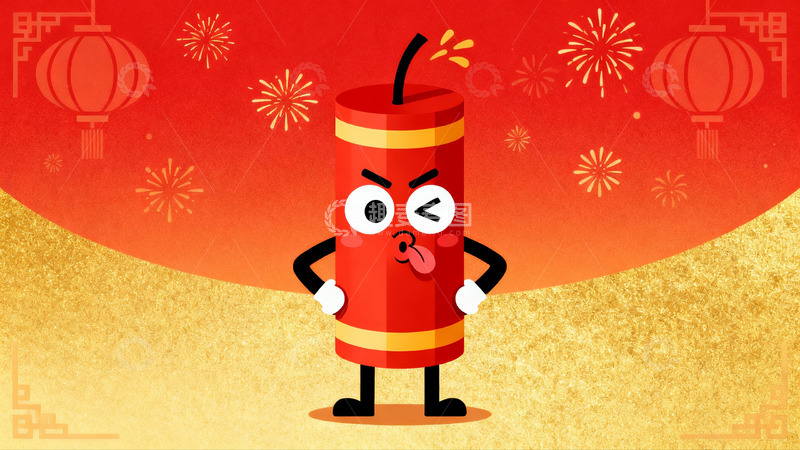 高清大图下载【趣麦麦图】卡通鞭炮迎新春