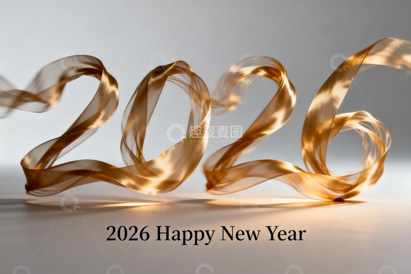 高清大图下载【趣麦麦图】2026新年金色丝带艺术