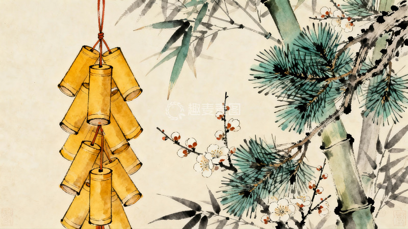 高清大图下载【趣麦麦图】传统中式挂饰与竹梅图案