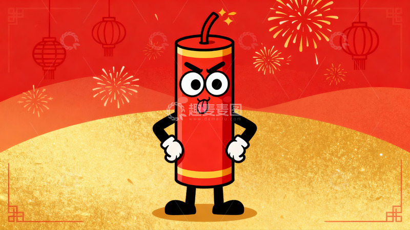 高清大图下载【趣麦麦图】卡通鞭炮迎新春