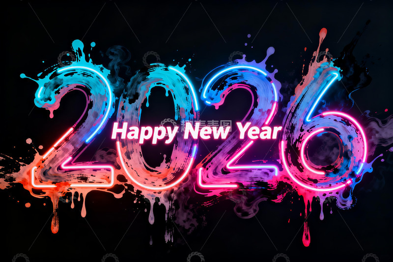 高清大图下载【趣麦麦图】2026新年霓虹艺术字