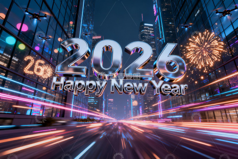 高清大图下载【趣麦麦图】2026新年城市夜景烟花