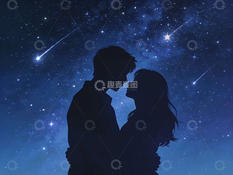 高清大图下载【趣麦麦图】星空下情侣剪影