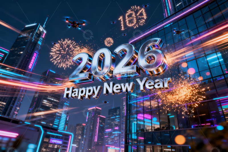 高清大图下载【趣麦麦图】2026新年都市烟花夜景