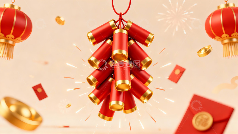 高清大图下载【趣麦麦图】春节鞭炮灯笼喜庆图案