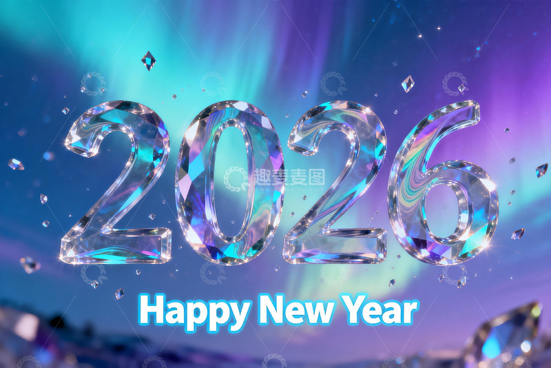 高清大图下载【趣麦麦图】2026新年水晶数字贺图