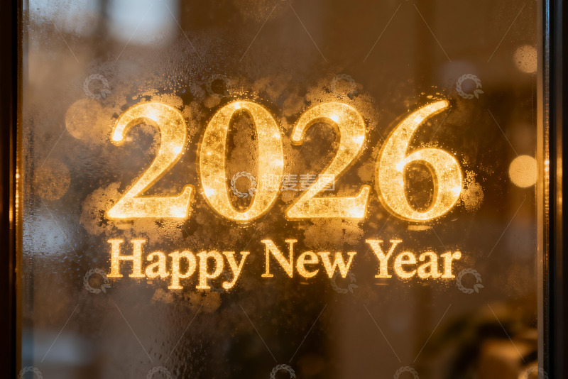 高清大图下载【趣麦麦图】2026新年快乐玻璃文字