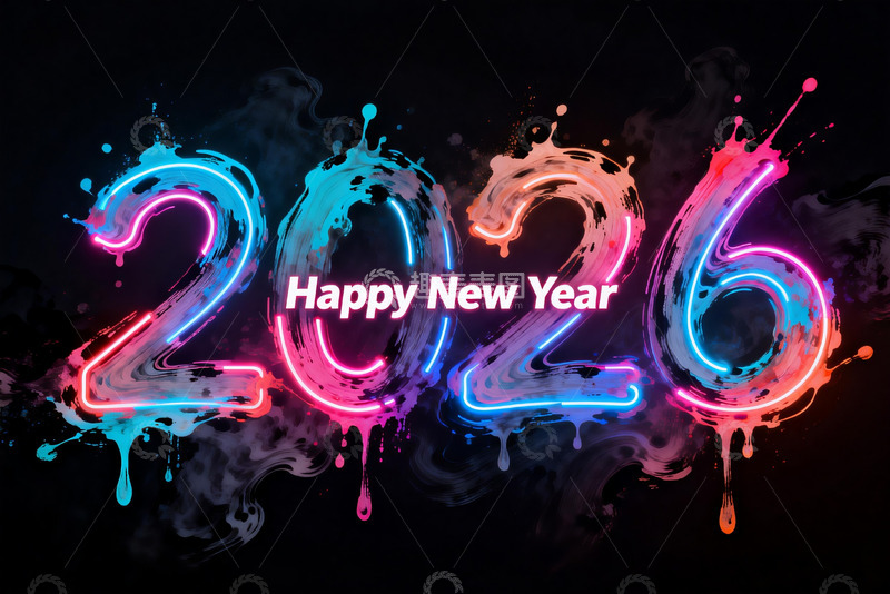 高清大图下载【趣麦麦图】2026新年霓虹艺术字