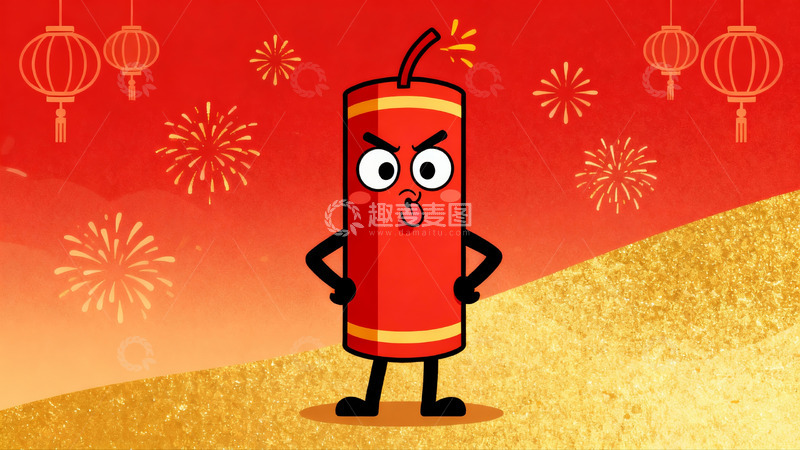 高清大图下载【趣麦麦图】卡通鞭炮迎新春