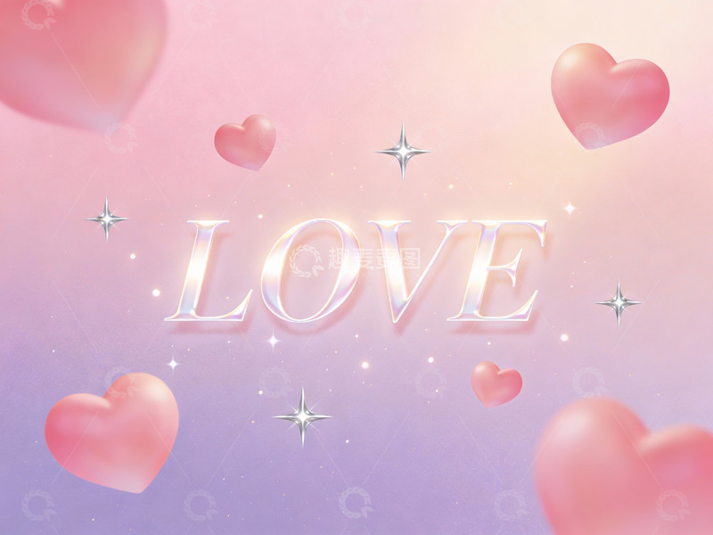 高清大图下载【趣麦麦图】粉色背景中的爱心与爱字