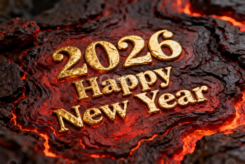 高清大图下载【趣麦麦图】2026新年金色文字熔岩背景