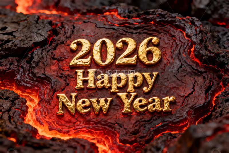 高清大图下载【趣麦麦图】2026新年金色文字熔岩背景