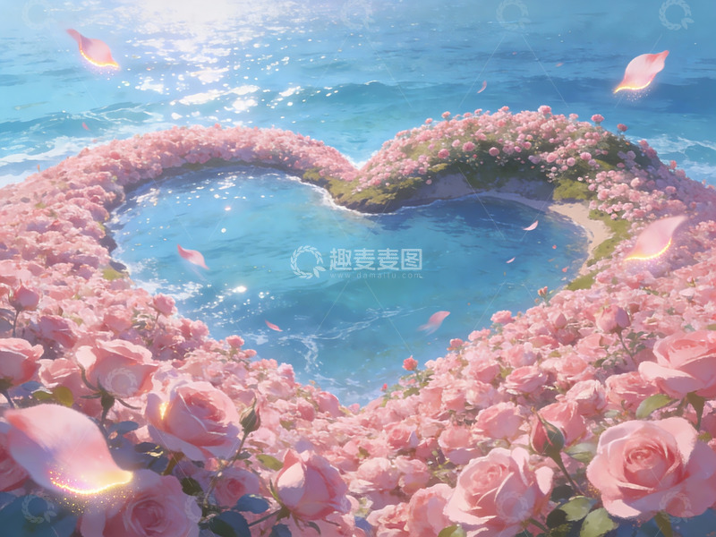 高清大图下载【趣麦麦图】心形花岛与碧海蓝天