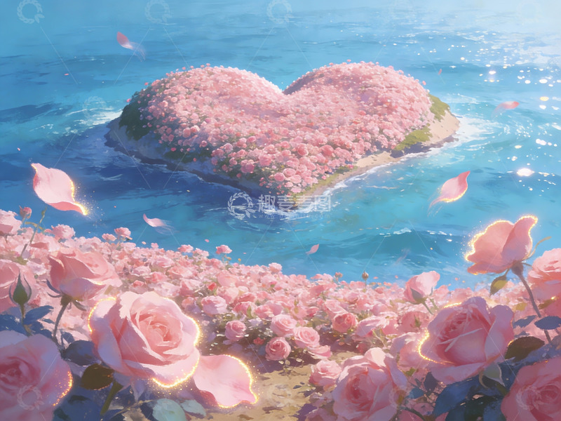 高清大图下载【趣麦麦图】心形花岛浮于碧海