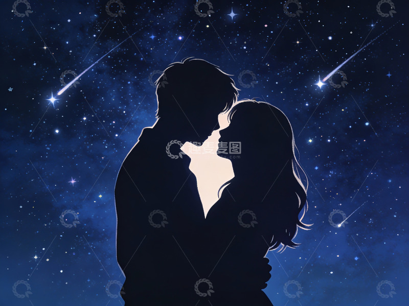 高清大图下载【趣麦麦图】星空下情侣剪影