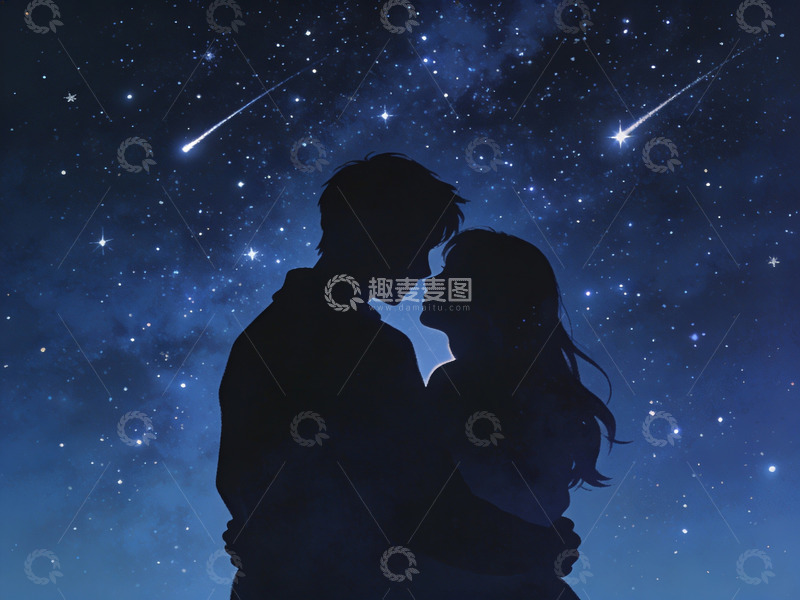 高清大图下载【趣麦麦图】星空下情侣剪影
