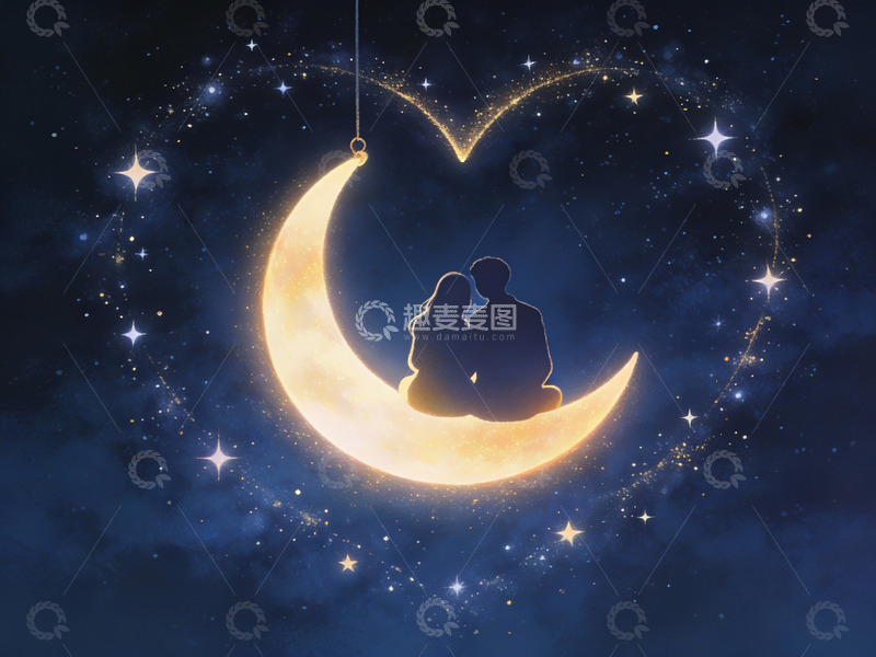 高清大图下载【趣麦麦图】月下情侣剪影