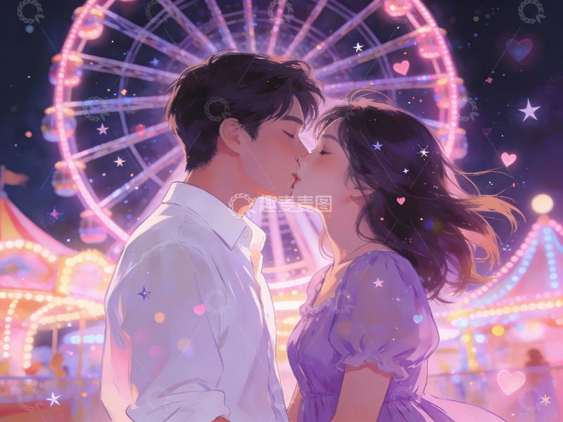高清大图下载【趣麦麦图】情侣在游乐园亲吻