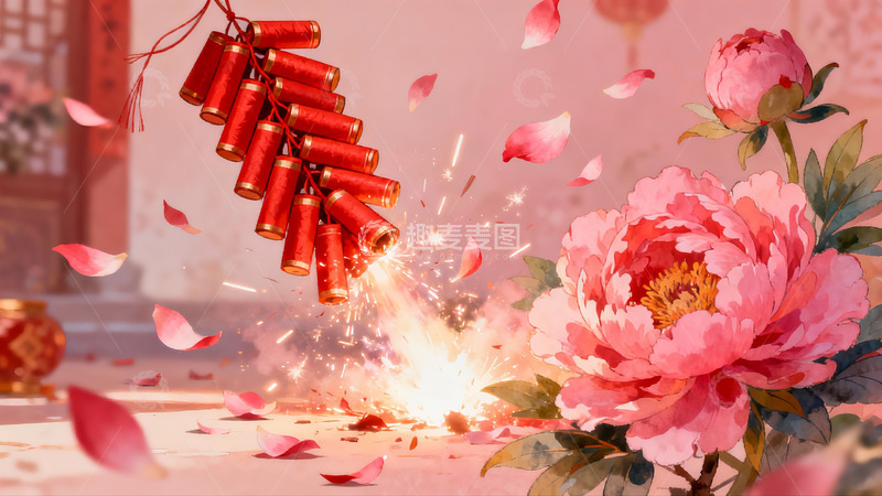 高清大图下载【趣麦麦图】烟花绽放牡丹盛开