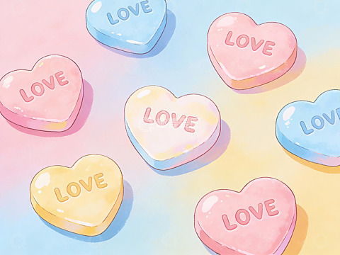 彩色心形糖果排列图