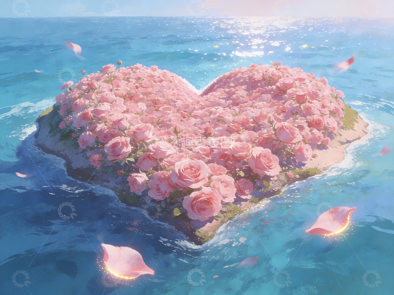 高清大图下载【趣麦麦图】心形玫瑰岛浮于海洋