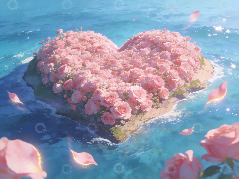 高清大图下载【趣麦麦图】心形玫瑰岛浮于碧海