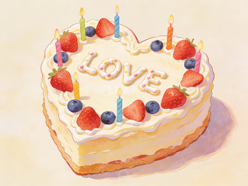 高清大图下载【趣麦麦图】心形蛋糕装饰草莓蜡烛