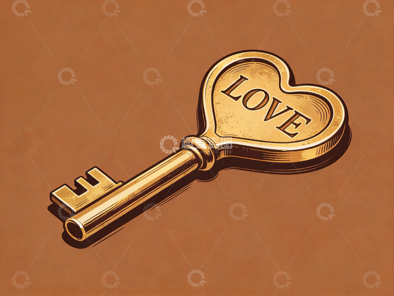 高清大图下载【趣麦麦图】金色心形钥匙刻有爱字