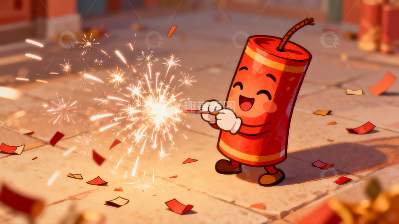 高清大图下载【趣麦麦图】卡通烟花人庆祝节日场景