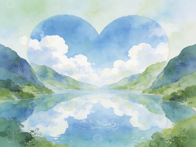 高清大图下载【趣麦麦图】心形天空下的湖光山色