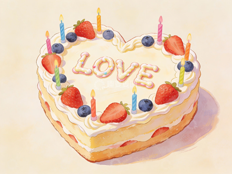 高清大图下载【趣麦麦图】心形蛋糕装饰草莓蜡烛