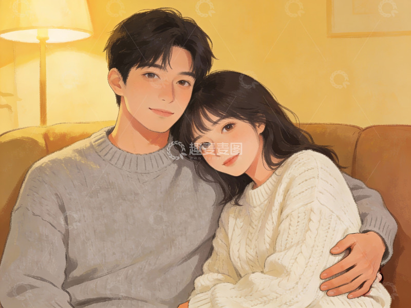 高清大图下载【趣麦麦图】情侣在沙发上相拥而坐