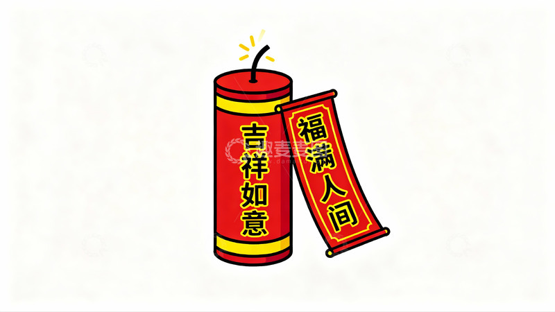 高清大图下载【趣麦麦图】红色鞭炮与福字挂饰