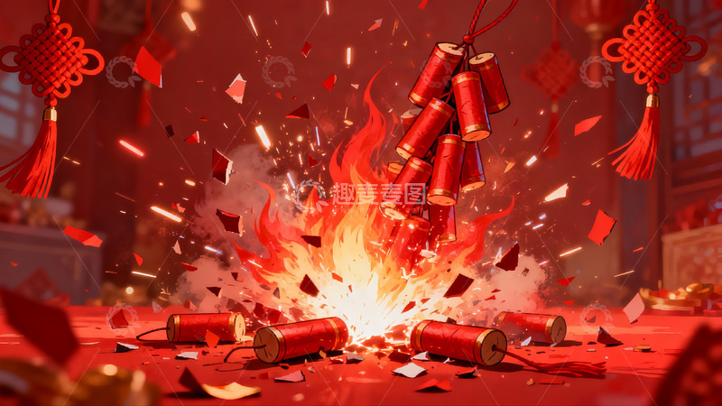 高清大图下载【趣麦麦图】春节鞭炮燃放场景