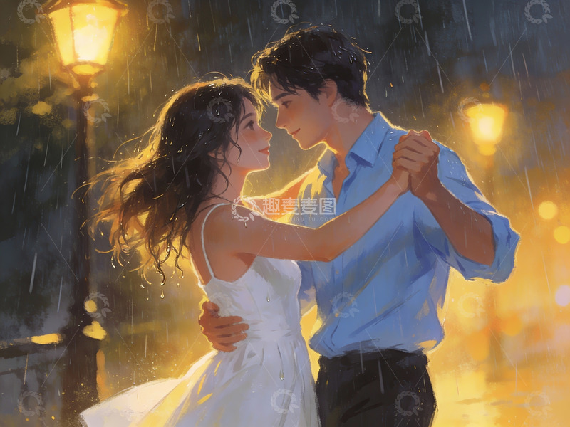 高清大图下载【趣麦麦图】雨中情侣共舞温馨画面