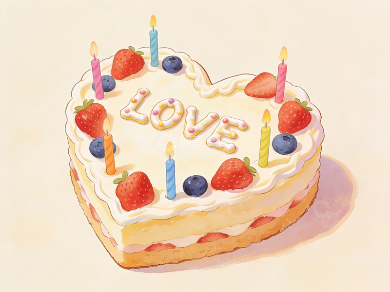 高清大图下载【趣麦麦图】心形蛋糕装饰草莓蜡烛