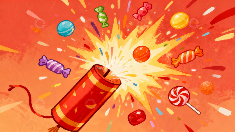 高清大图下载【趣麦麦图】烟花绽放糖果飞溅欢乐场景