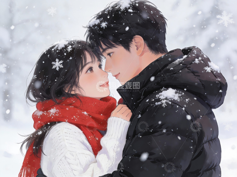 高清大图下载【趣麦麦图】雪中相拥的情侣